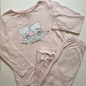 Size 5-6Y 100% Cotton Lightweight Pale Pink Fox Girls Pajamas PJs Set Top Pants